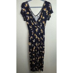 Latched Mama Jumpsuit Womens Medium Navy Floral Print Cropped Wide Leg Momper